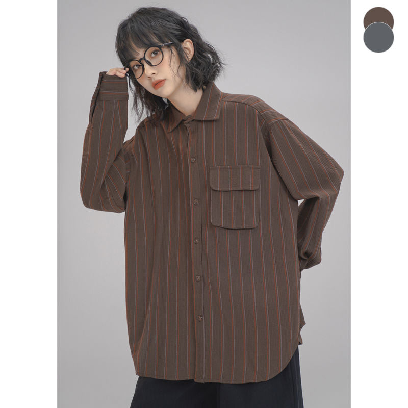 レトロ ストライプ カジュアル シャツ