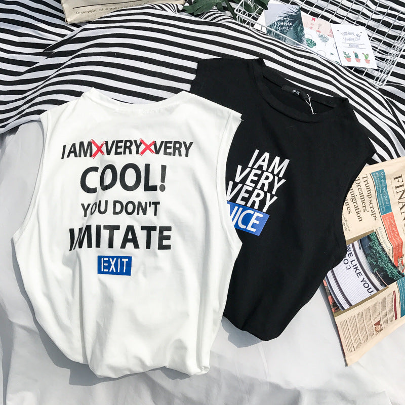 韓国ファッション 英語プリント カジュアル タンクトップ