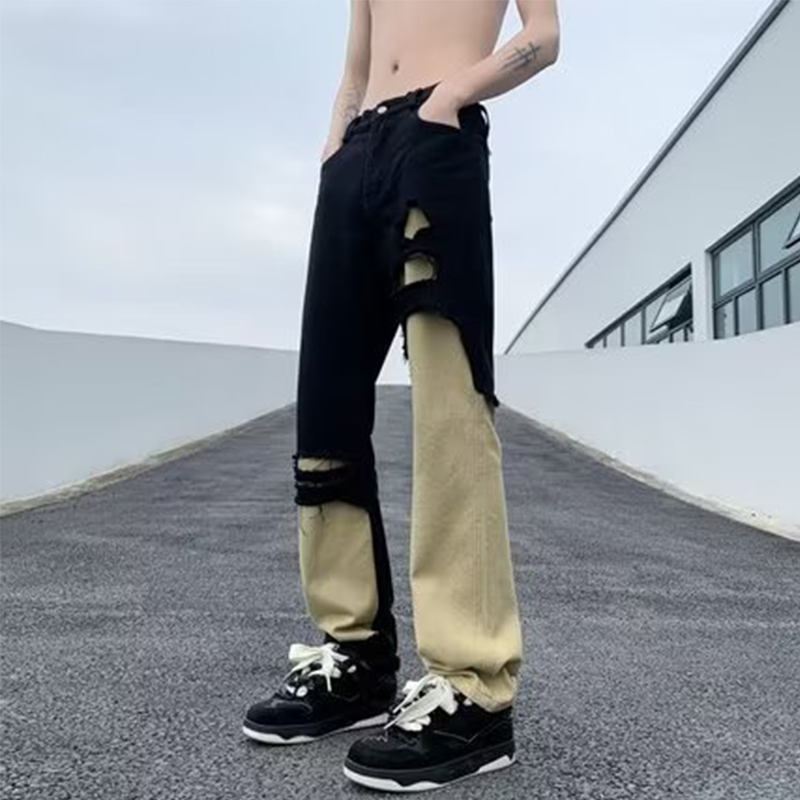 ユニークなデザイン アメリカンハイストリートスタイル ダメージデニムパンツ