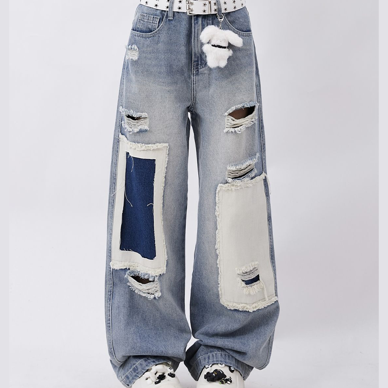 アメリカンスタイル Hiphop ハイストリートスタイル ユニークなデザイン ダメージデニムパンツ