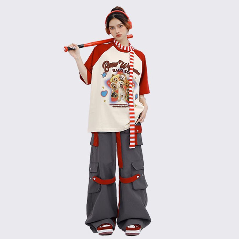 超かわいい 欧米風 コントラストカラー カジュアル 半袖シャツ