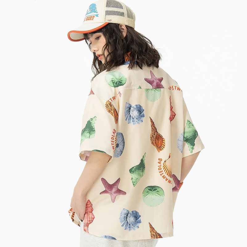 INS大人气 ハワイのビーチ シェルプリント 半袖シャツ