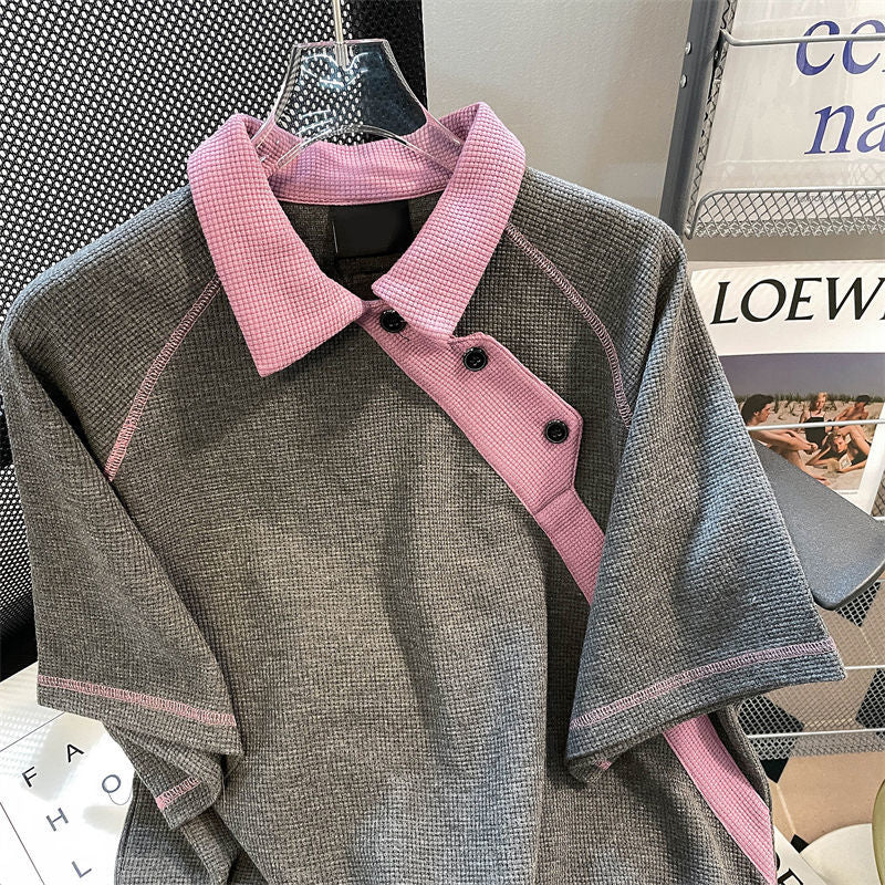 INS大人气 ユニークなデザイン ワッフル 半袖シャツ