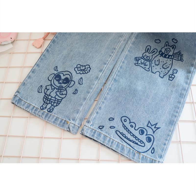 人気爆発 カジュアル かわいい動物  落書き ジーンズ