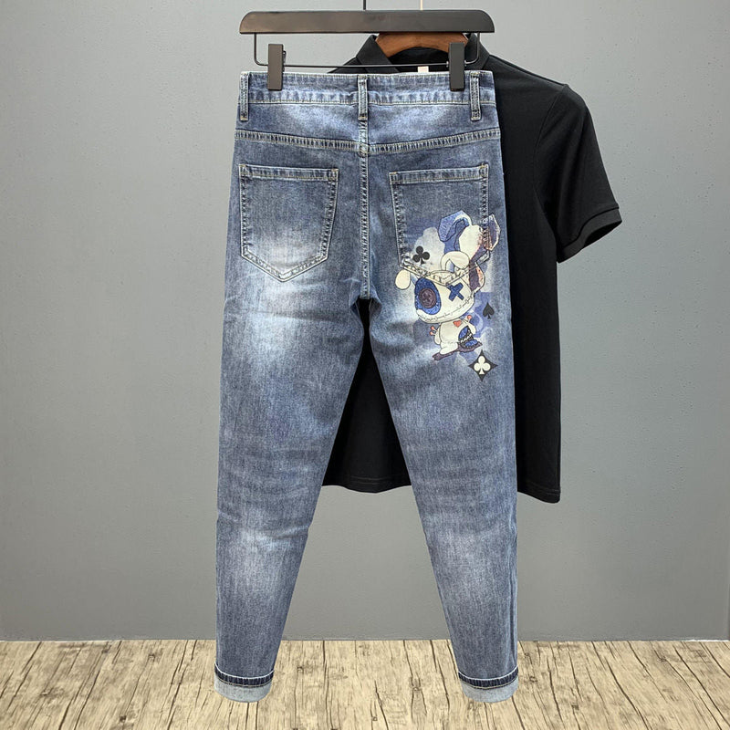 アメリカンスタイル ハイストリートスタイル プリントされたウサギ ジーンズ