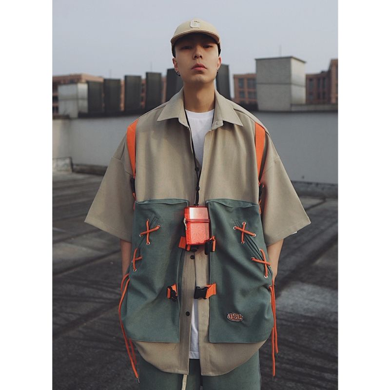 ins映え機能風重ね着半袖シャツ