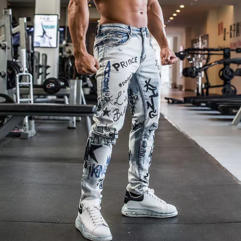 アメリカンスタイル ハイストリートスタイル に刺繍 ジーンズ