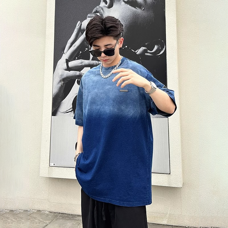 人気商品 カジュアル ファッション グラデーション コントラストカラー トレンドブランド 半袖シャツ