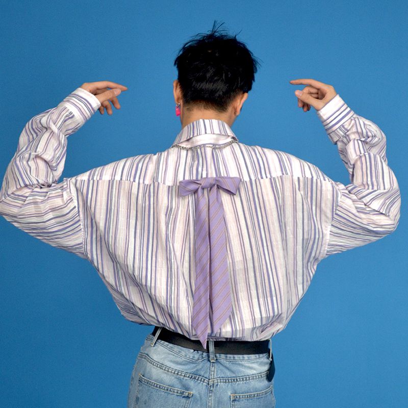 INS大人气 ストライプ 蝶々結び  カジュアル シャツ