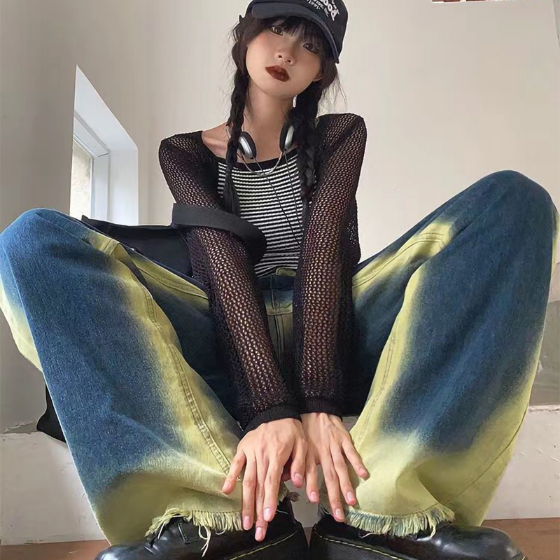 INS大人气  ユニークなデザイン コントラストカラー カジュアル ジーンズ