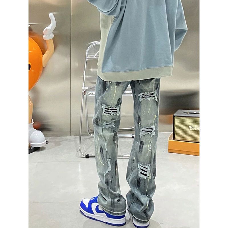 ハイストリートスタイル 絞り染め カジュアル ダメージデニムパンツ