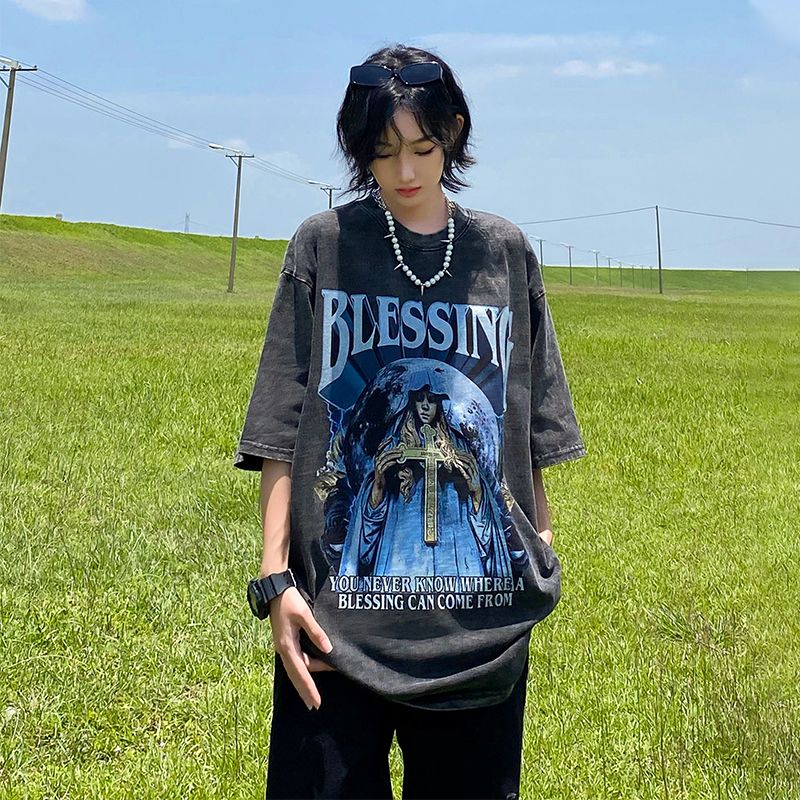 欧米 ヒップホップ風 BLESSING カジュアル 半袖シャツ