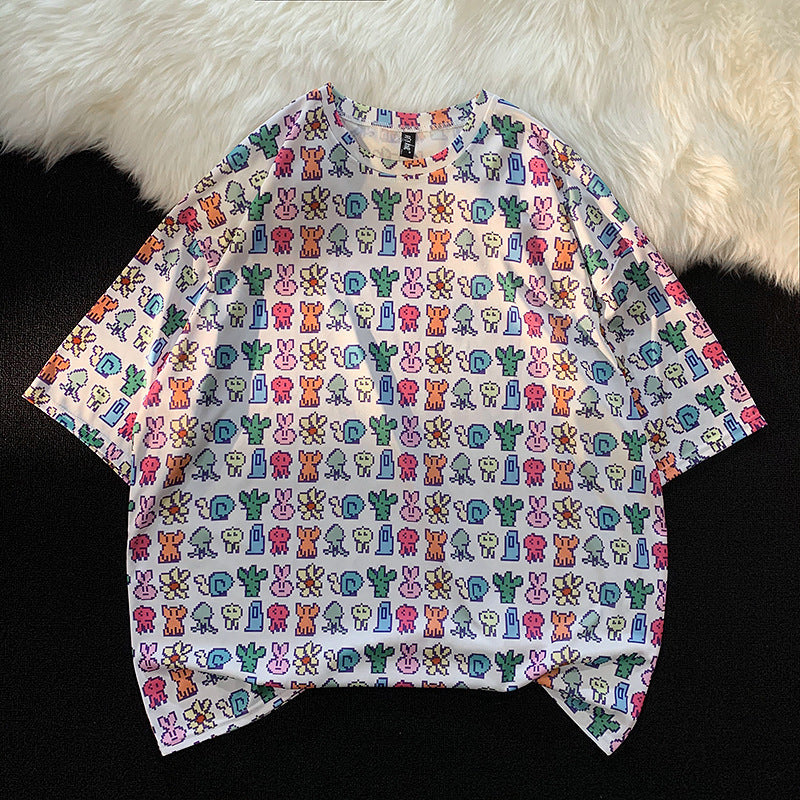 ピクセルスタイル かわいいアニメ カジュアル 半袖シャツ