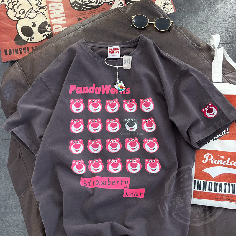 とてもかわいいピンクのクマ 韓国ファッション 半袖シャツ