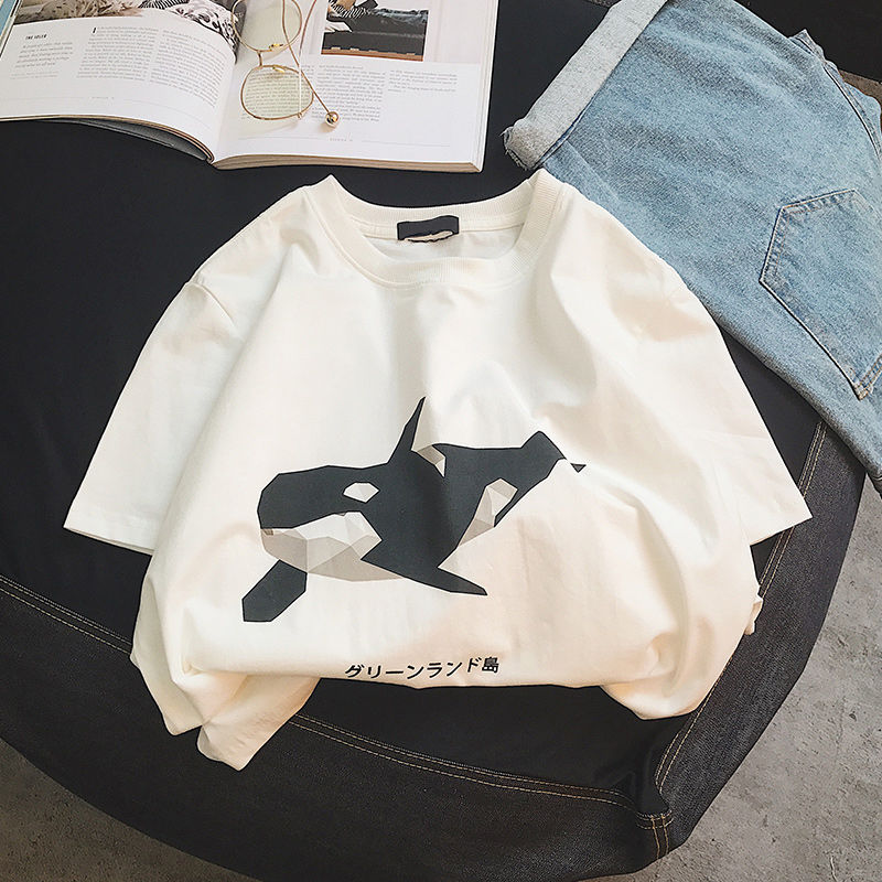 Greenland クジラ頭 韓国ファッション カジュアル 半袖シャツ