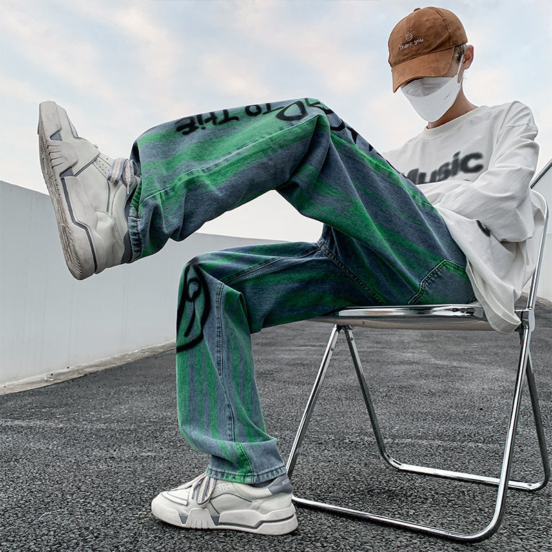 人気爆発 ヒップホップ絞り染め落書き風  ジーンズ