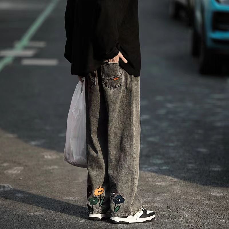 かわいいデザイン 小さな花 カジュアル ジーンズ