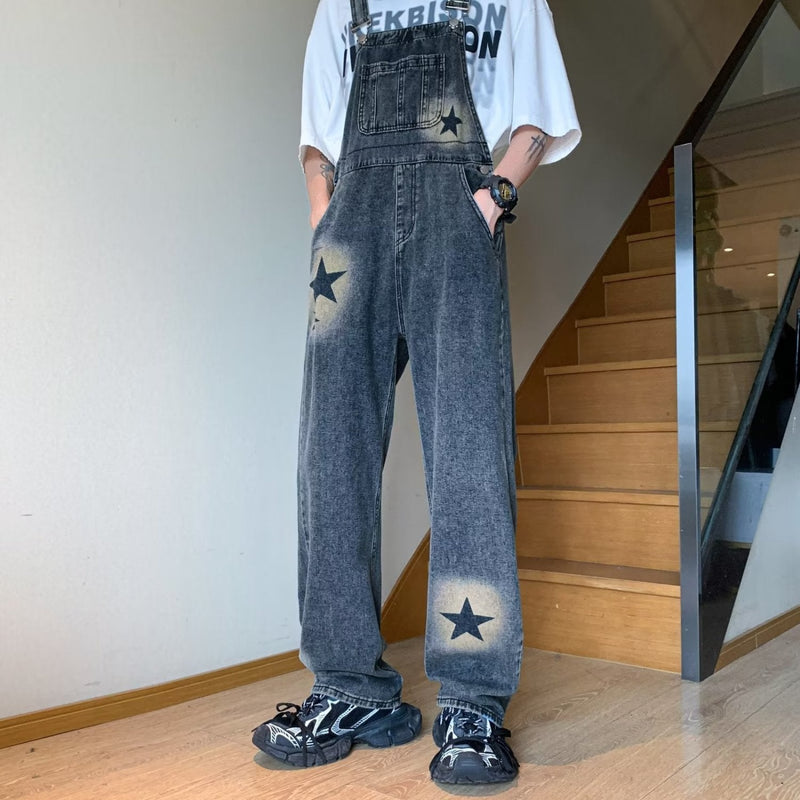 INS大人气 五芒星のパターン オーバーオールス ジーンズ