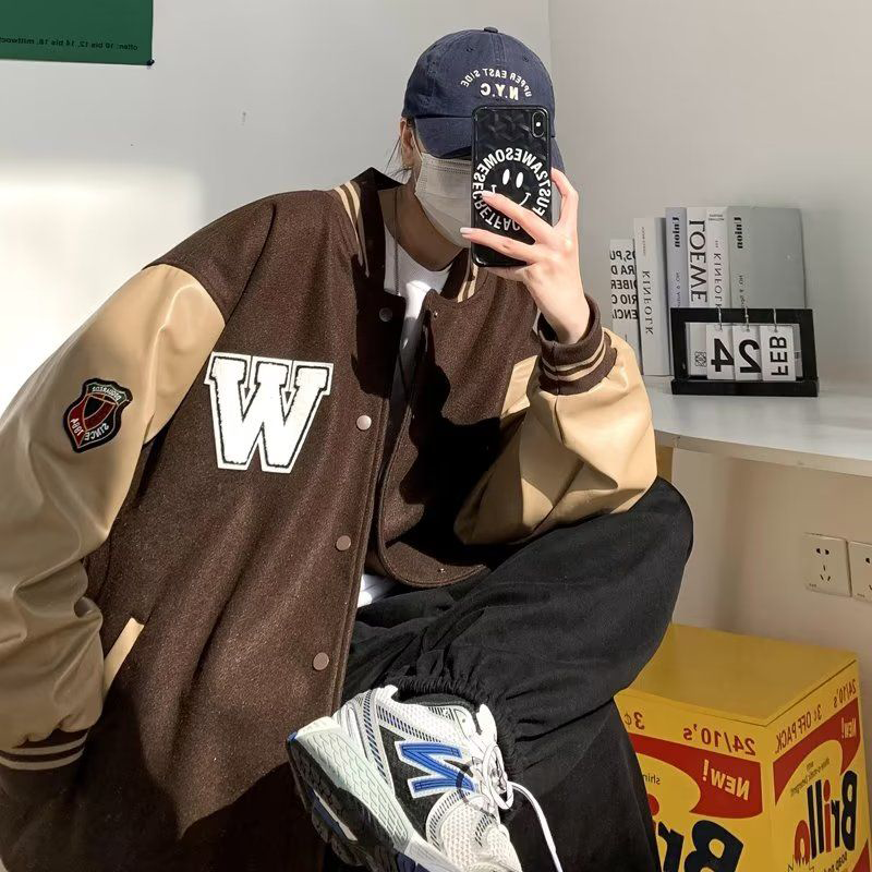 高品質コントラストカラーアメリカンクラシックスタイル野球コート