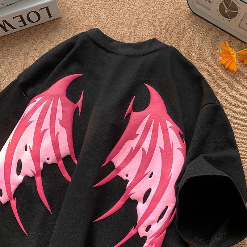 純粋な綿素材 欧米 ハイストリートスタイル 悪魔の羽 半袖シャツ