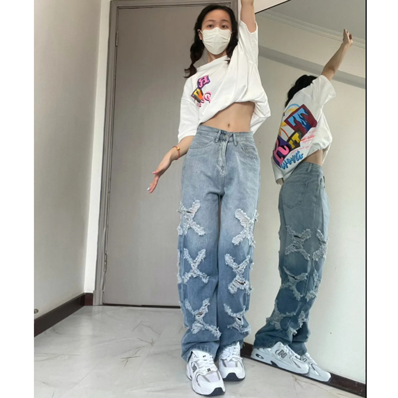 人気爆発 小衆の設計 超カッコイイ 韓国ファッション ダメージデニムパンツ