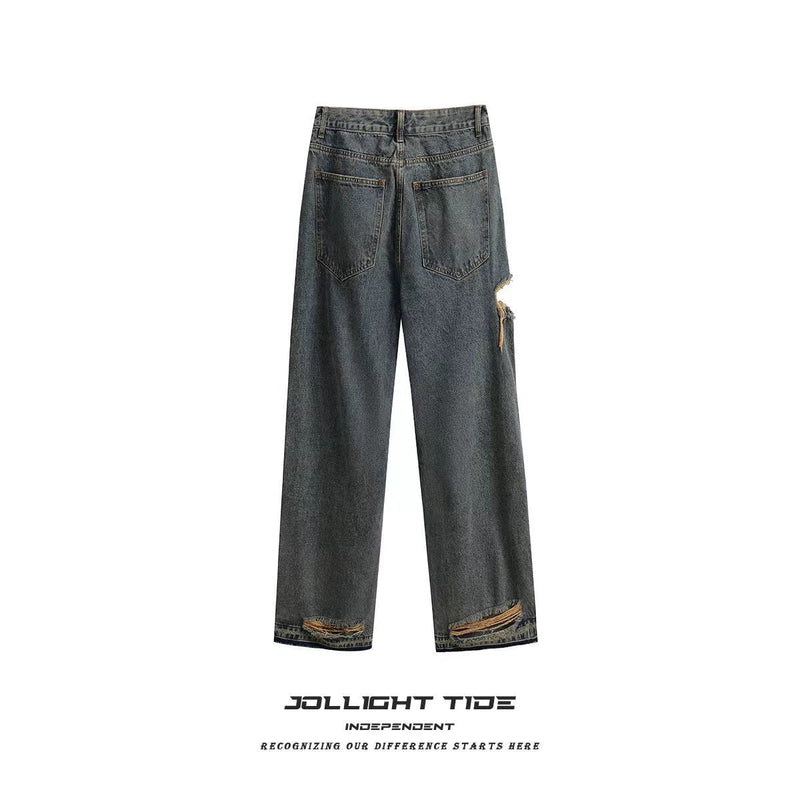 韓国ファッション カジュアル ダメージデニムパンツ