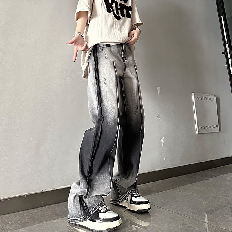 ユニークなデザイン ハイストリートスタイル 白黒グラデーション カジュアル ジーンズ