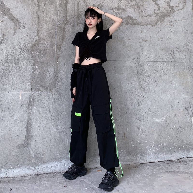 韓国ファッションパーカー INS大人气  機能風 ルーズフィットデザイン カジュアルパンツ