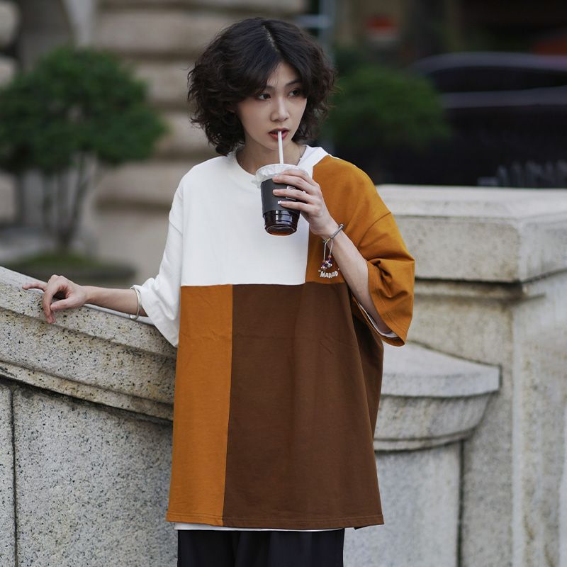 韓国ファッション カジュアル コントラストカラー 半袖シャツ