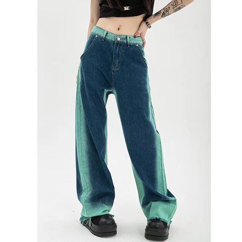 INS ハイストリートスタイル ファッション グラデーション ワイドレッグジーンズ
