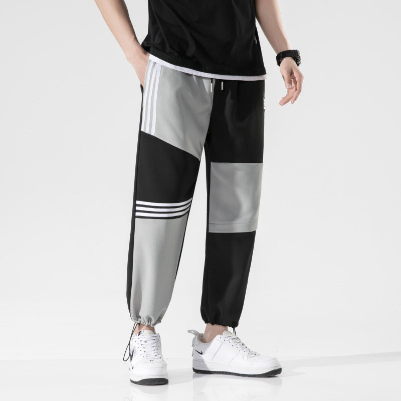 INS　インスタ映え　チェック柄パッチ　ワークカジュアルパンツ