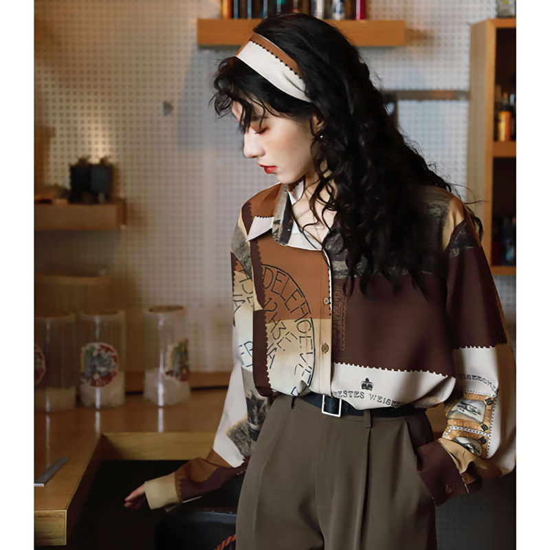 小衆の設計 レトロ コントラストカラー シャツ