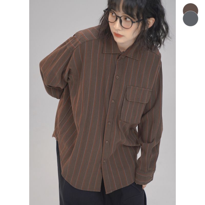 レトロ ストライプ カジュアル シャツ