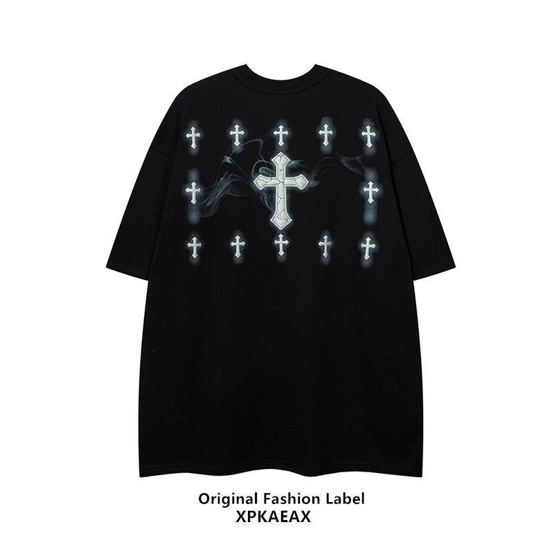 純粋な綿素材 ダークスタイル トレンドブランド 超カッコイイ 半袖シャツ