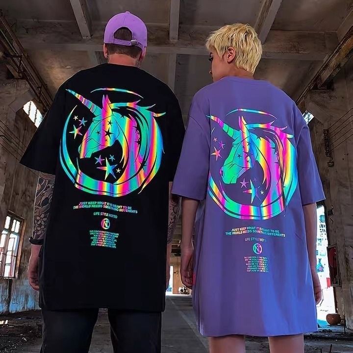 ユニークなデザイン 超カッコイイ 反射プリント 半袖シャツ