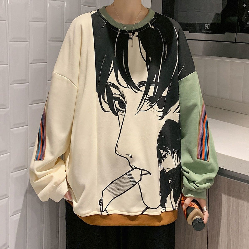 コントラストカラー スプライシング風 超カッコイイ 长袖Tシャツ