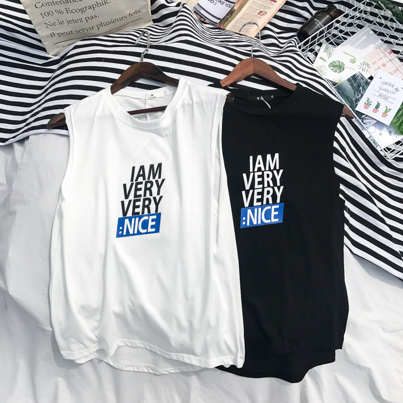 韓国ファッション 英語プリント カジュアル タンクトップ