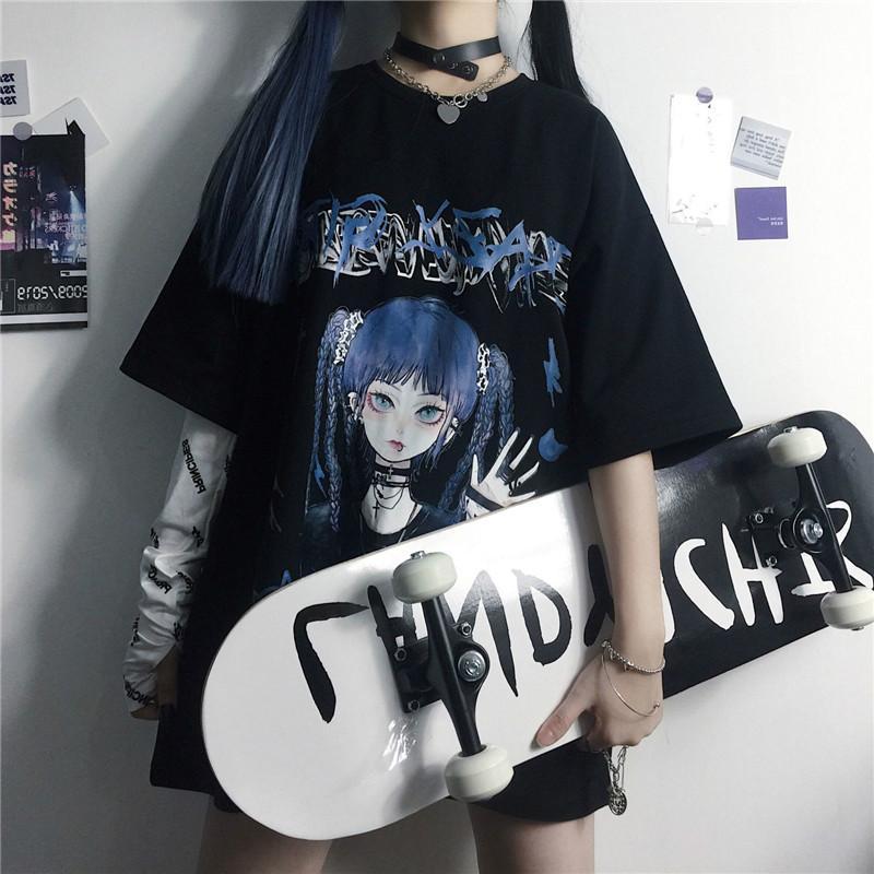 ダークスタイル スリム ワイド カートゥーン 半袖シャツ