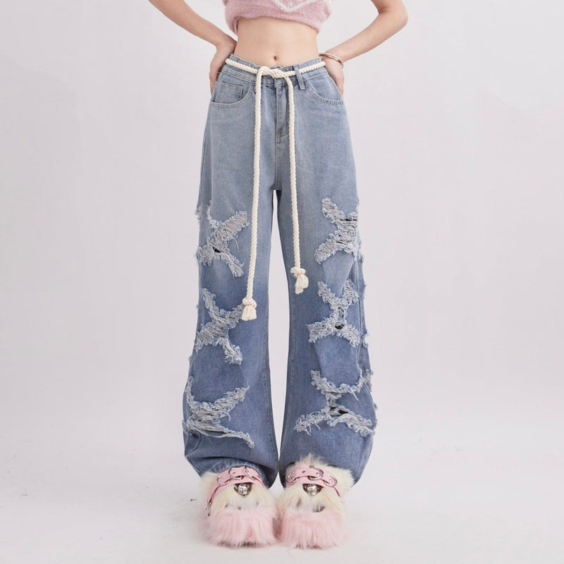 ユニークなデザイン  X  ダメージデニムパンツ