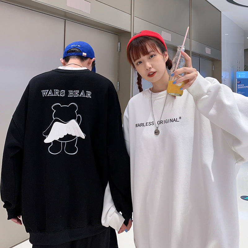 ins映えシンプルファッションカップルフードなしパーカー