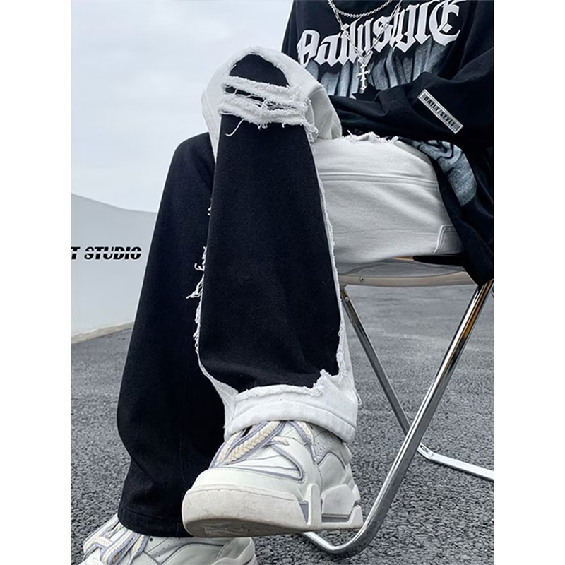 ユニークなデザイン アメリカンハイストリートスタイル ダメージデニムパンツ