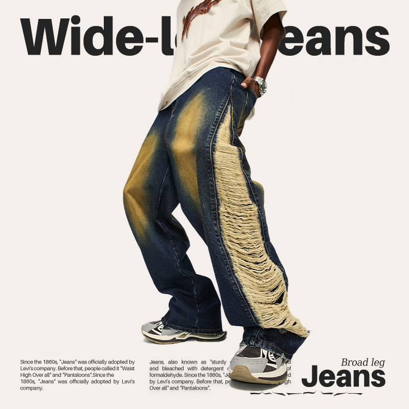 ヴィンテージスタイル トレンドブランド ゆったり快適 ダメージデニムパンツ