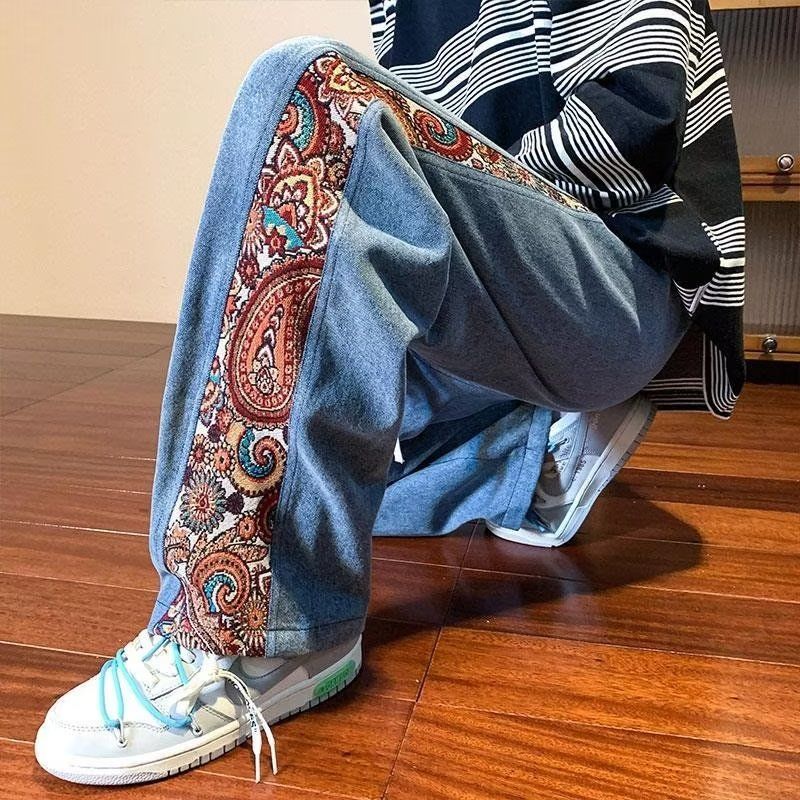 ユニークなデザイン カシューナッツの花 カジュアル ジーンズ