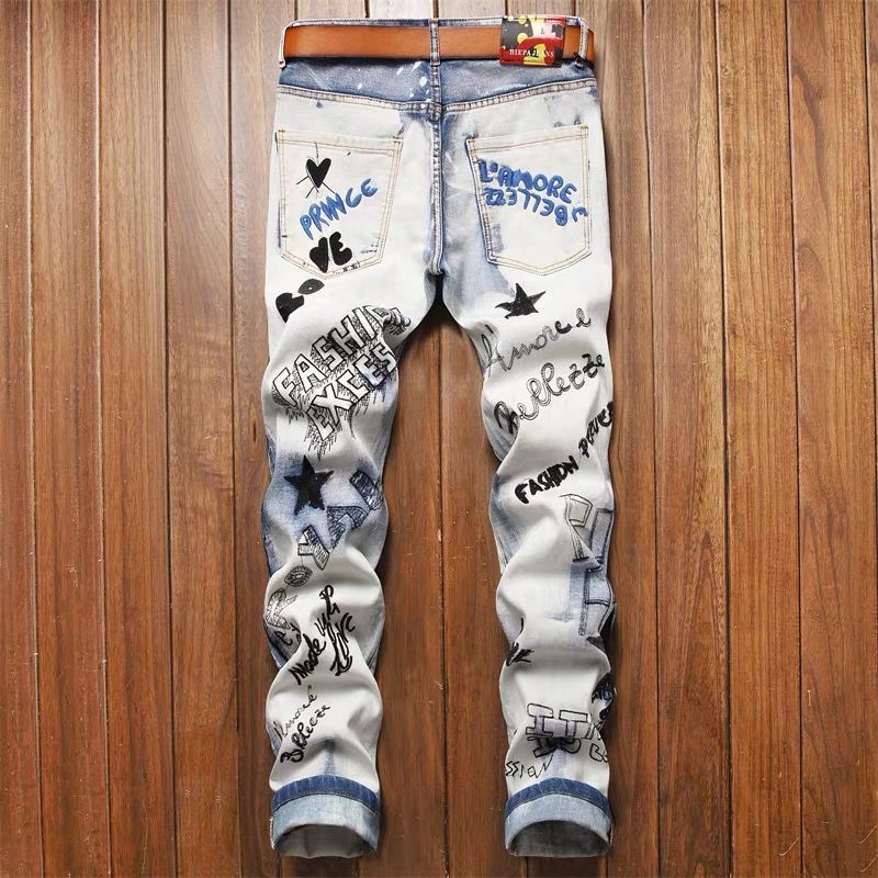 アメリカンスタイル ハイストリートスタイル に刺繍 ジーンズ