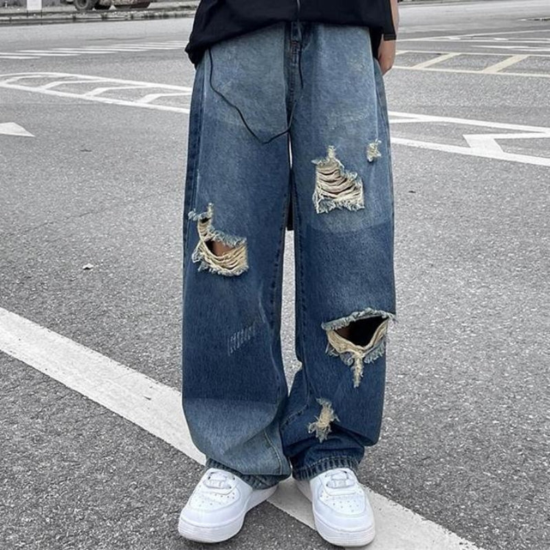 ファッション ストリート ダメージデニムパンツ