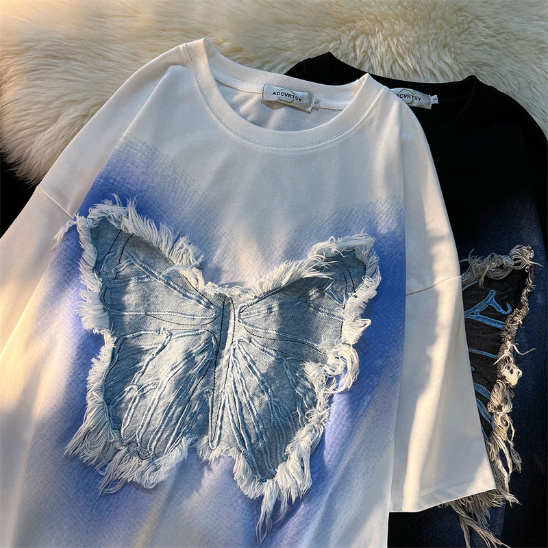 純粋な綿素材 ハイストリートスタイル 蝶 半袖シャツ