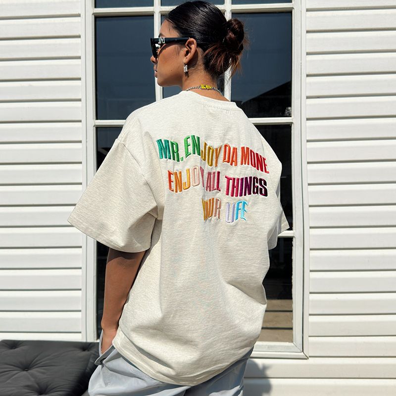 INS大人气 英語 カラー刺繍 ハイストリートスタイル 半袖シャツ