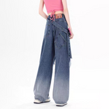 小衆の設計 レトロ 韓国ファッション ワイドパンツ ダメージデニムパンツ