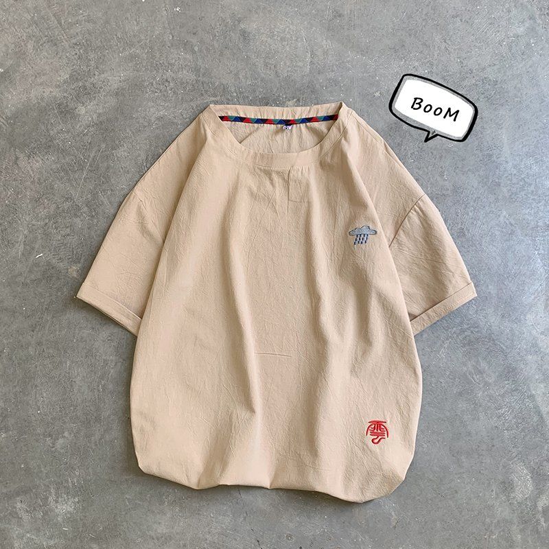 INS  リネン  天気アイコン 半袖シャツ