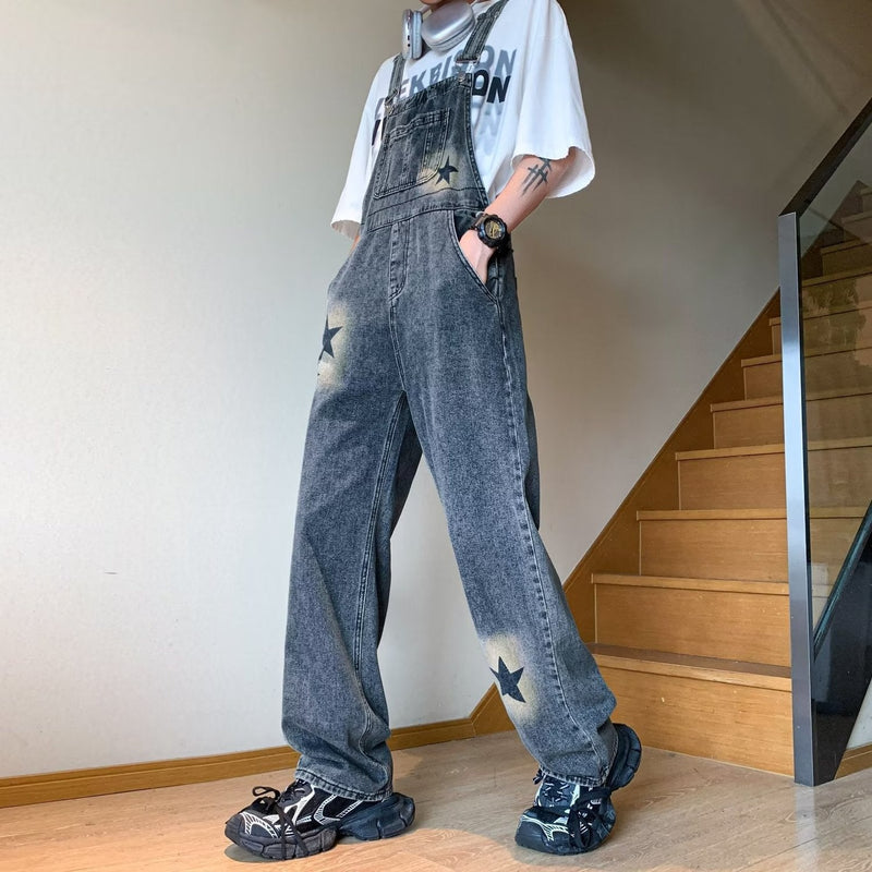 INS大人气 五芒星のパターン オーバーオールス ジーンズ